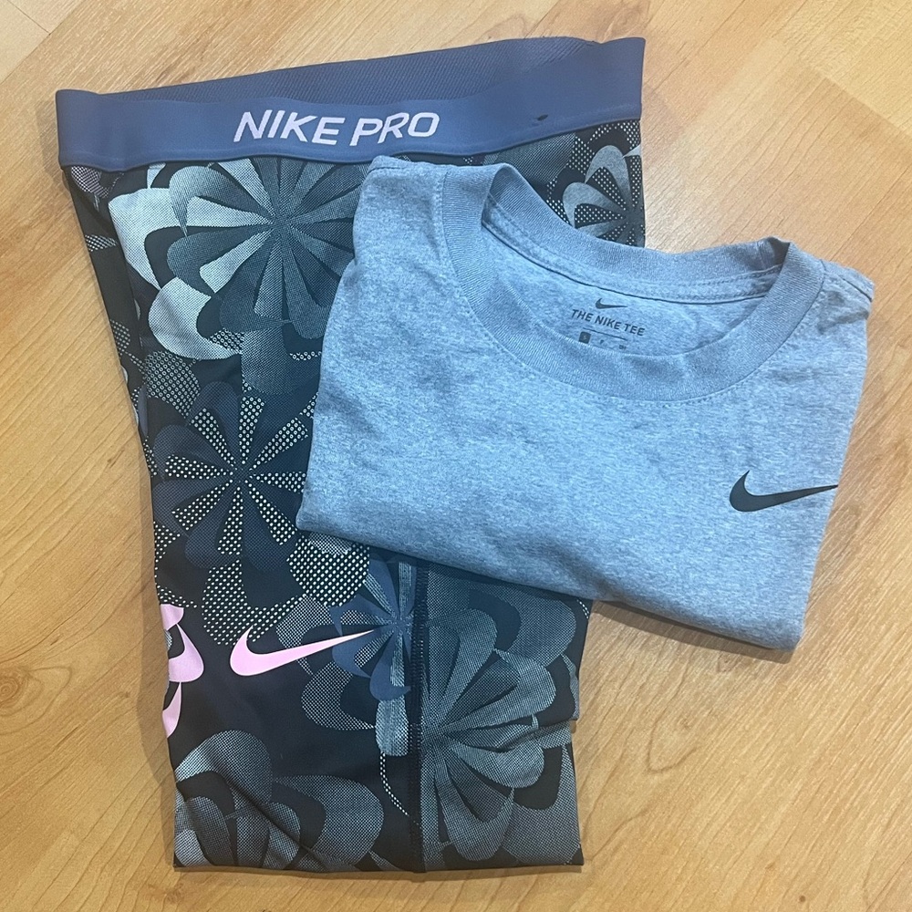 Kids Nike Pro Dri-Fit Pro Floral Girl’s Legging (XL) & matching T-shirt (YS) Set